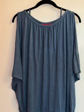 New York & Co Soft Blue Tight Skirt Flowing Boho w/ Split Flutter Sleeves Dress
